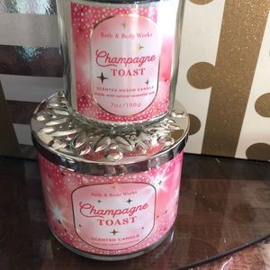 Bath and Bodyworks Three Wick Candle Champagne and Toast gift set